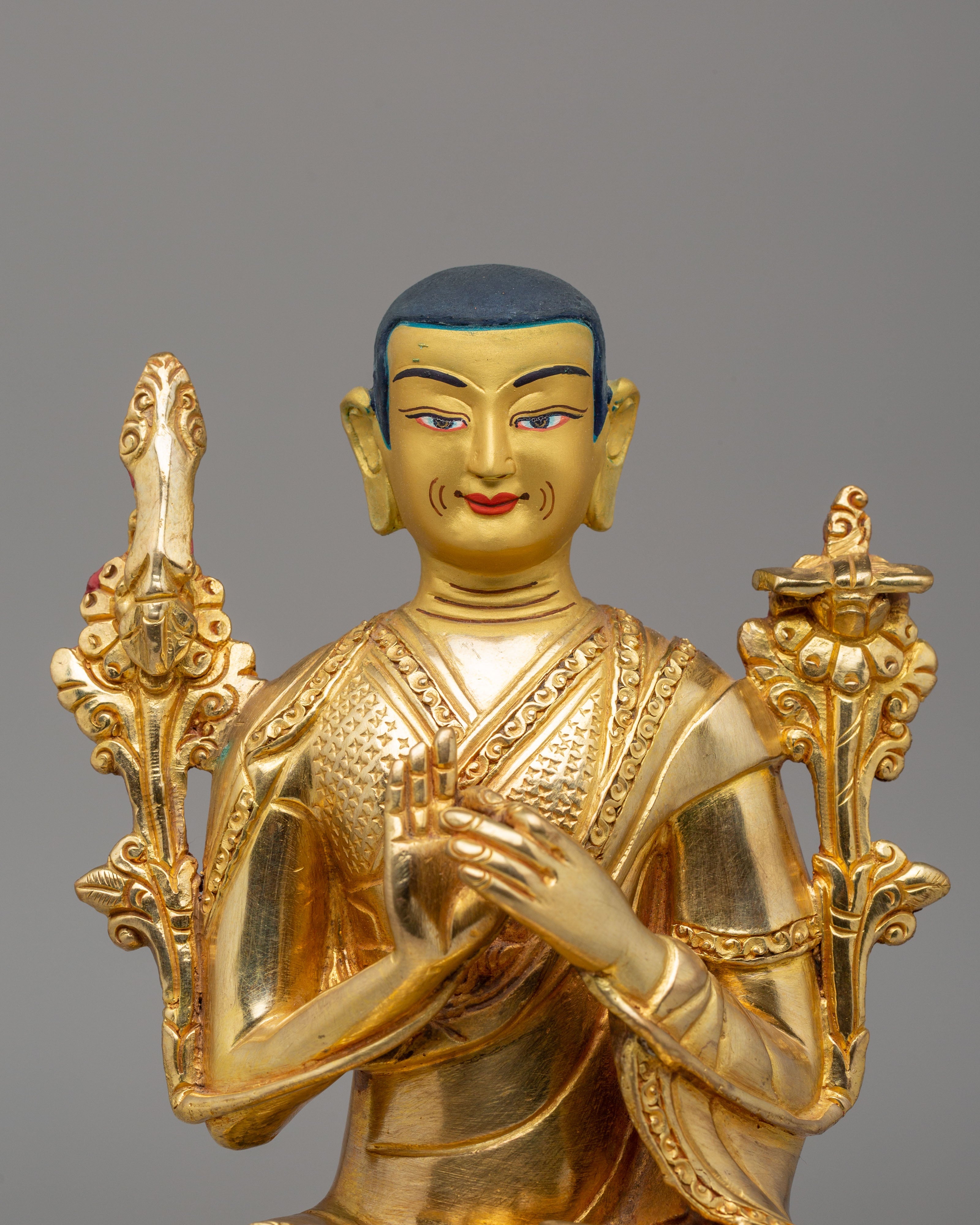 Buddhist Lama Tsongkhapa Set Statue | 24K Gold Plated Buddhist Sculpture