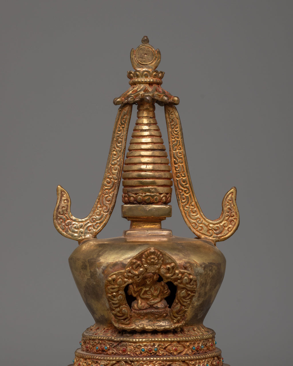 Handcrafted Buddhist Shrine Stupa | Gold Plated Tibetan Ritual Stupa A