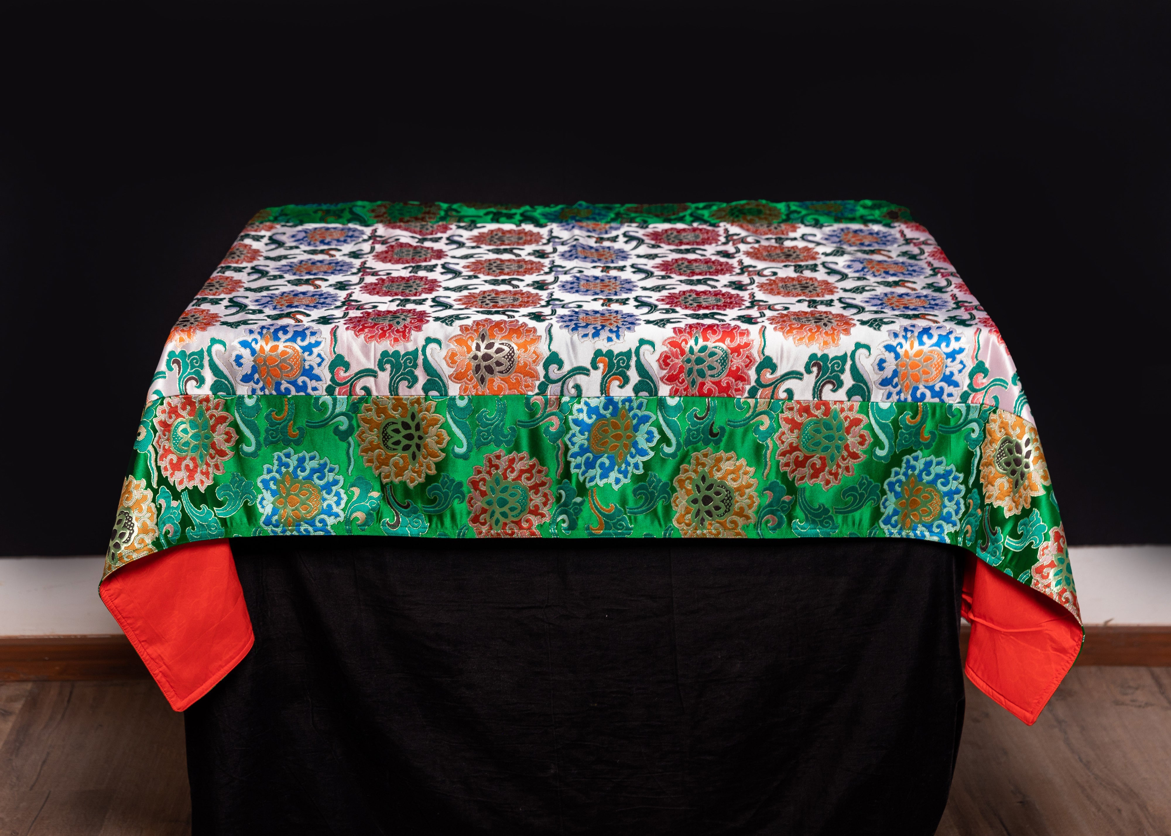 Handmade Silk Fabric Table Cloth | Elegant Multicolor Floral Design in Silk
