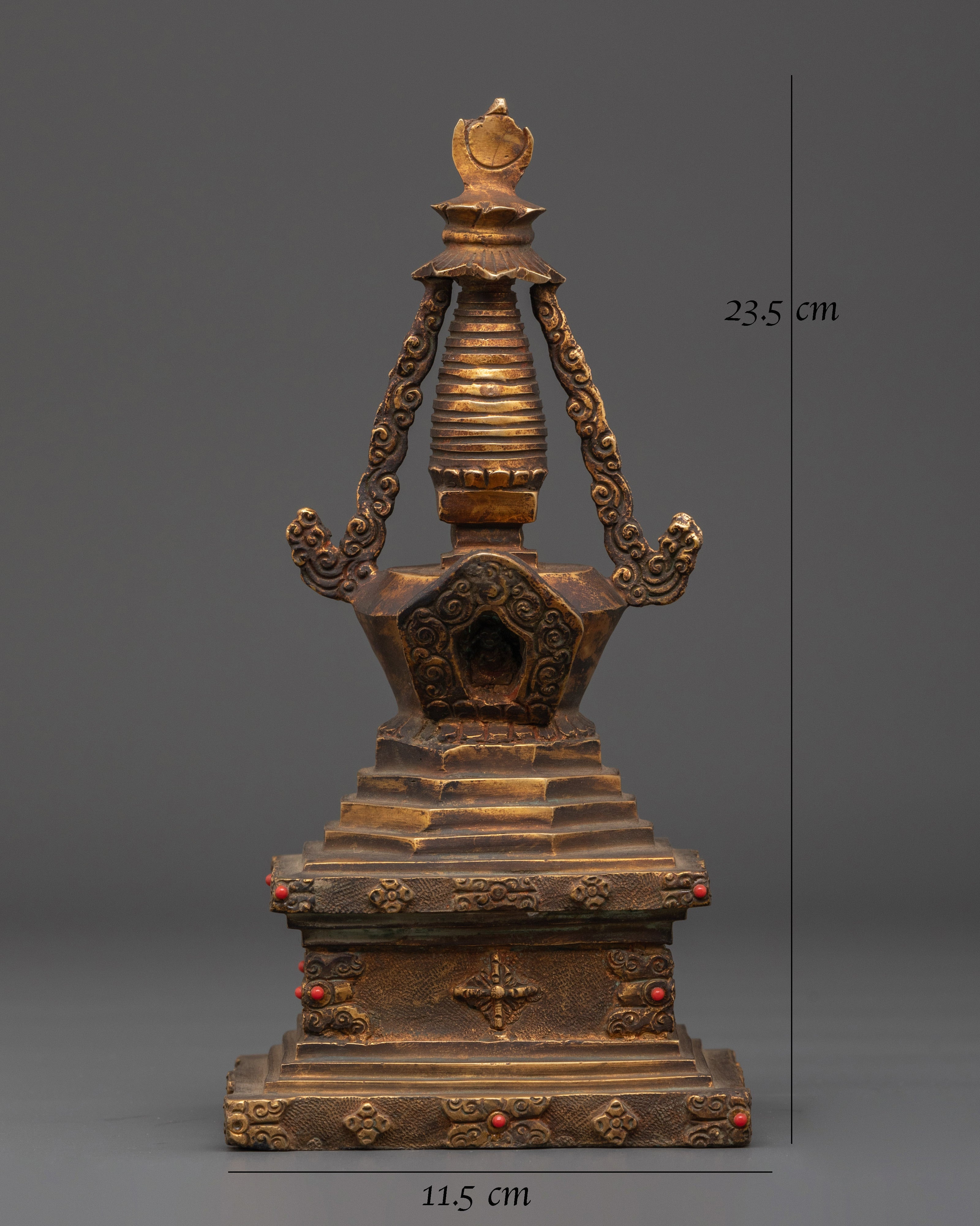 Copper And Gold Plated Stupa With Antique Finishing | Sacred Spiritual Artifact