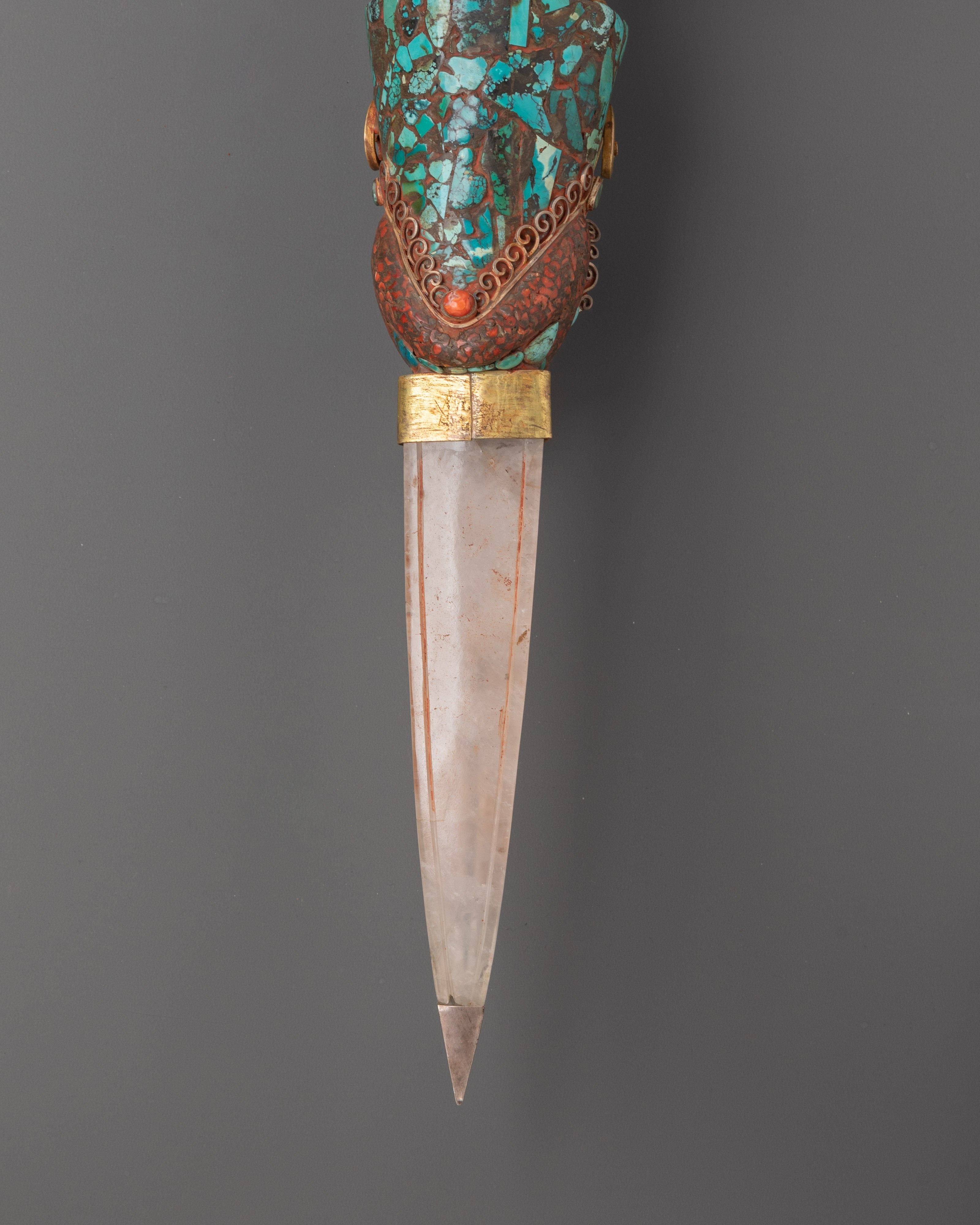 Handmade Ritual Phurba Dagger | Crystal, Copper & Gold Plated Design