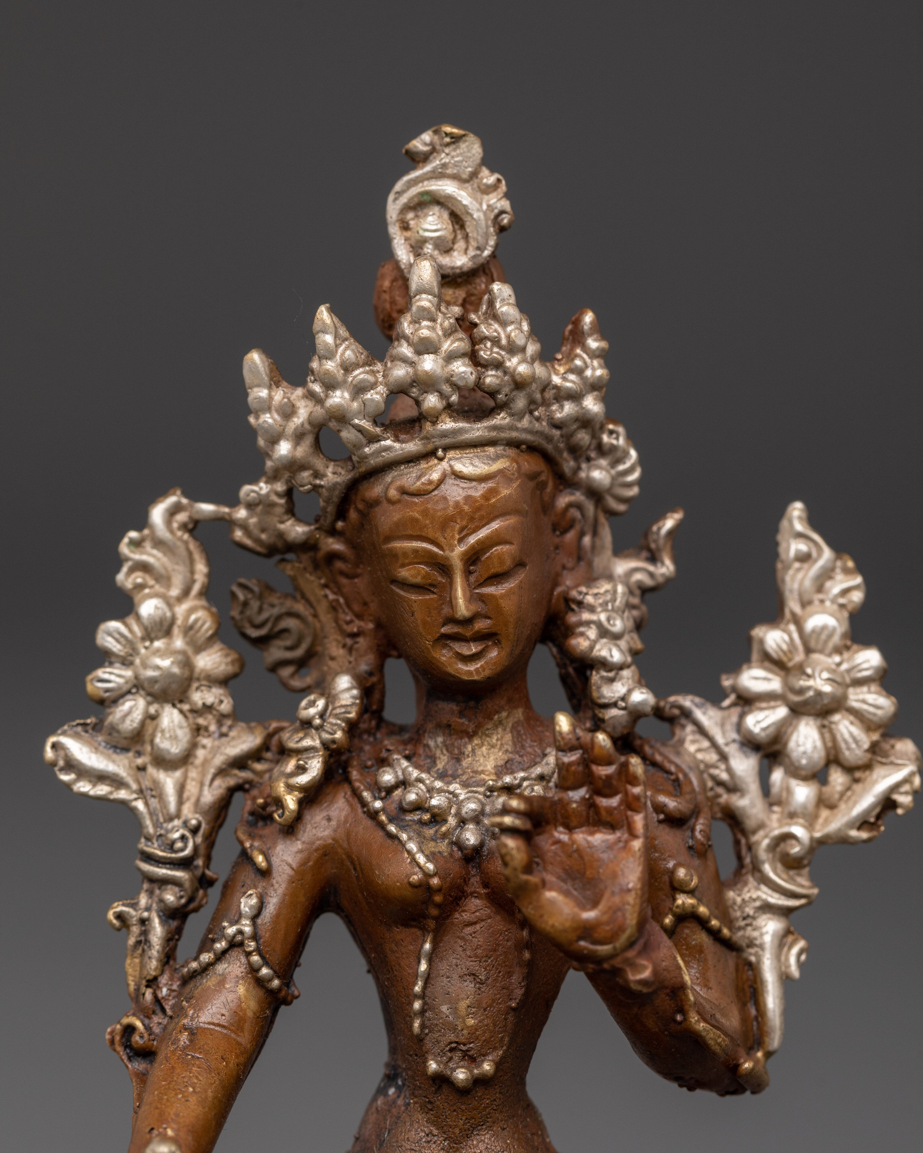 White Tara Compassionate Buddhist Goddess | Oxidized Copper Silver Plated Statue