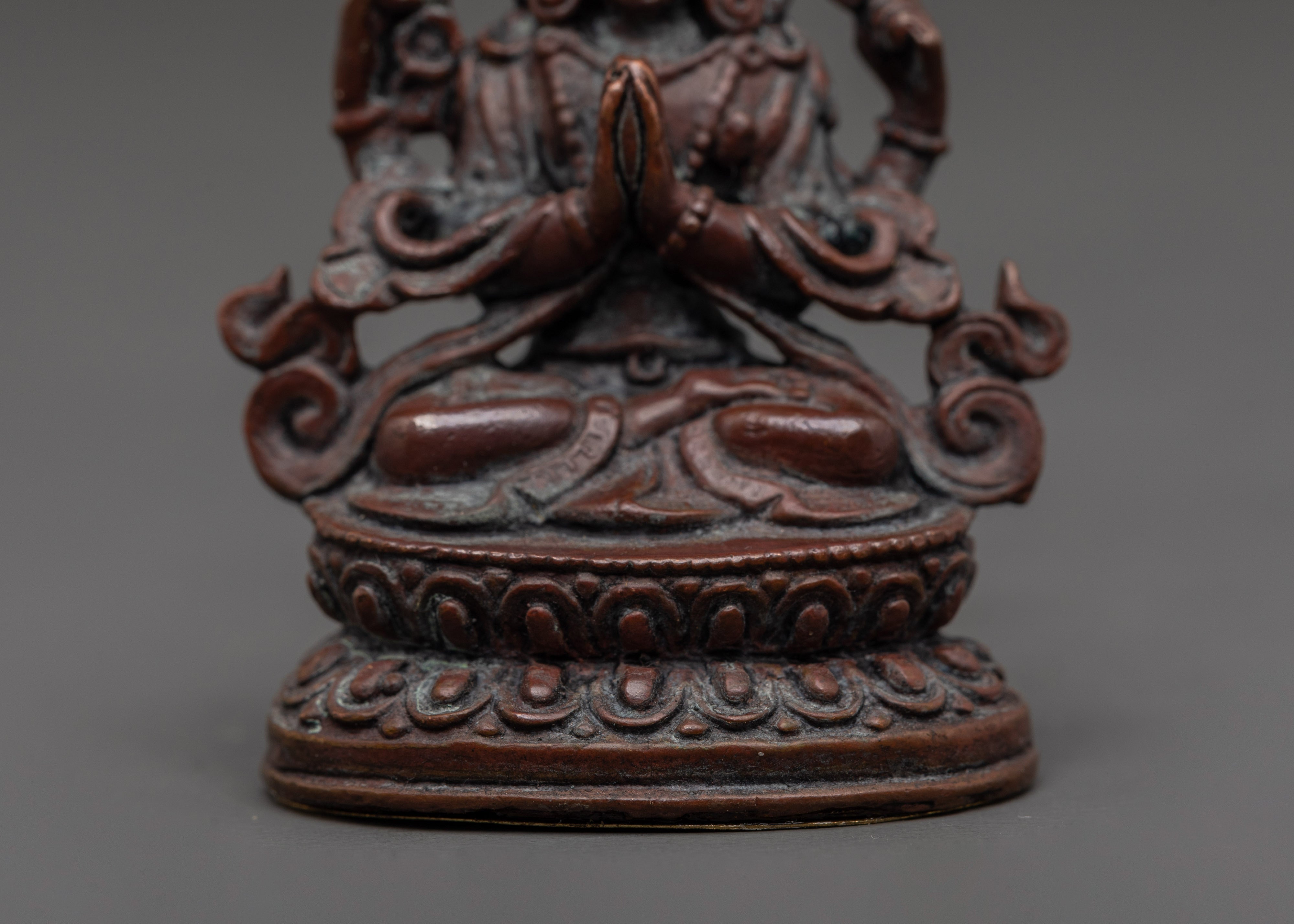 Compassionate Buddha Chenrezig Statue | Oxidized Copper Bodhisattva Sculpture