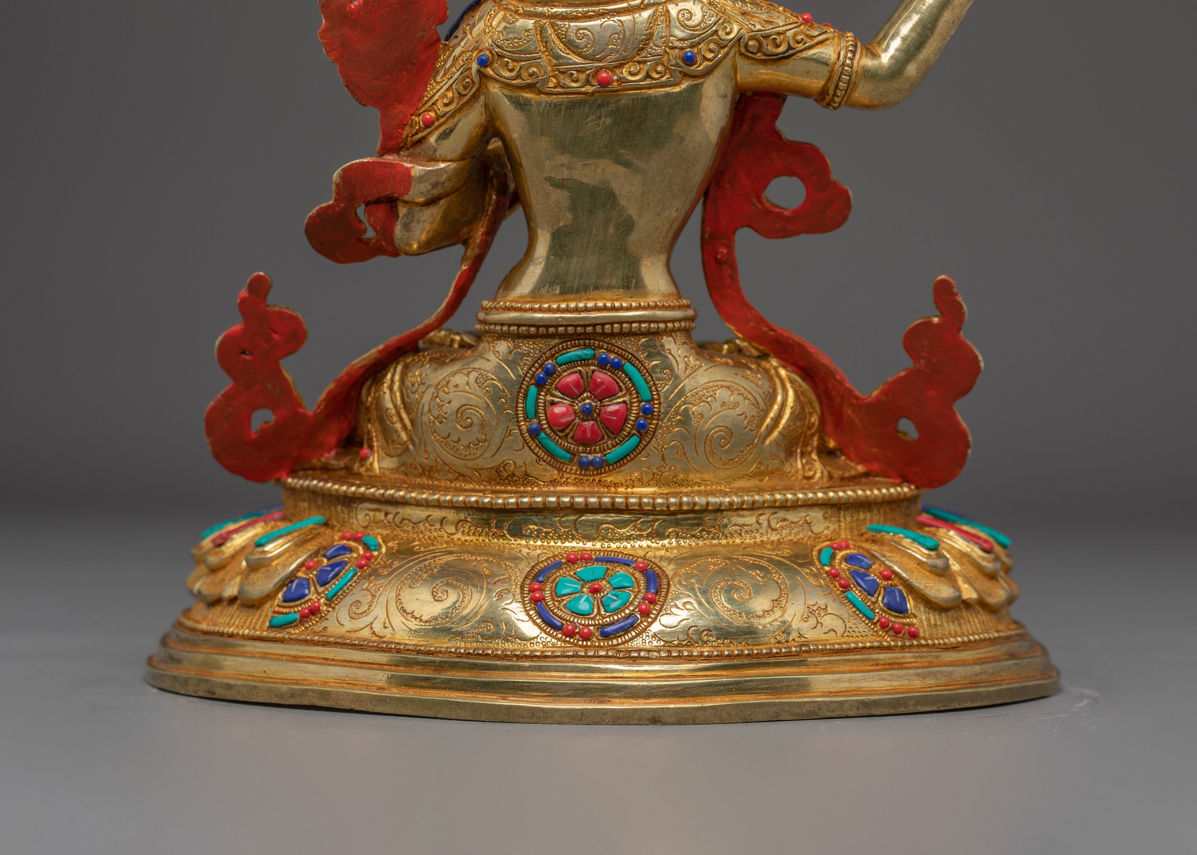 Handmade Manjushri Buddhist Sculpture | Gold Plated Manjushri Statue | Copper & Brass