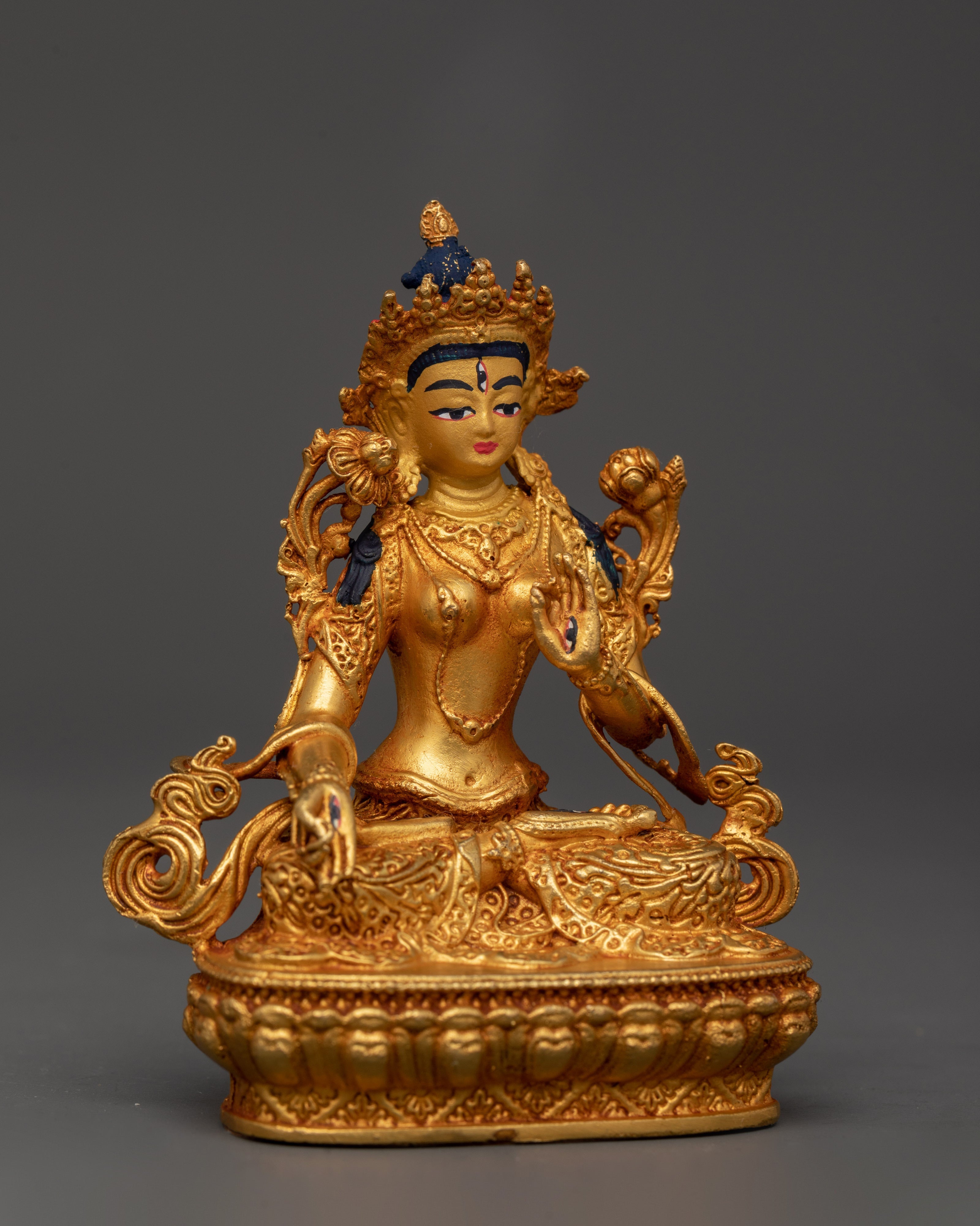 Graceful White Tara Goddess Statue | Handcrafted Gold-Plated Copper
