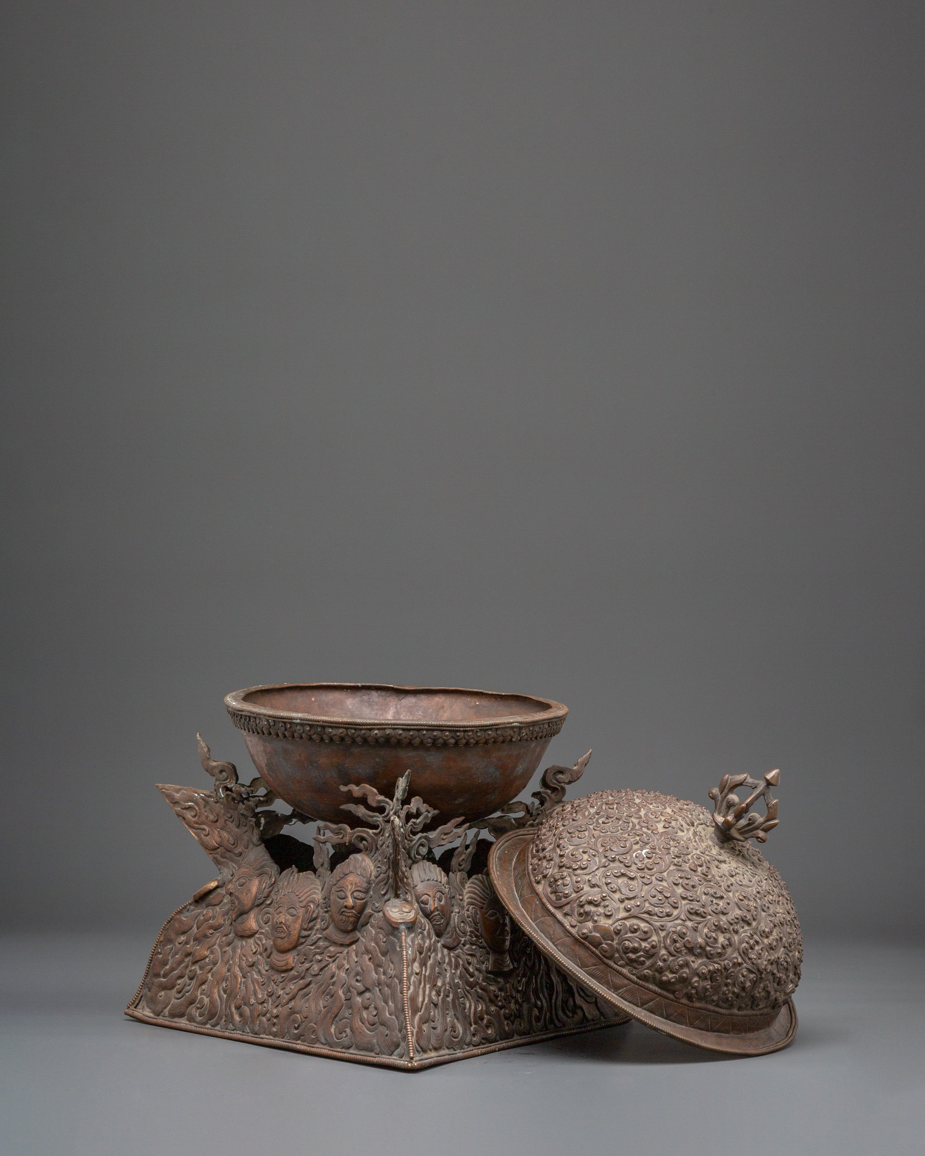 Copper Ritual Kapala | Tibetan Buddhist Skull Cup Offering Bowl