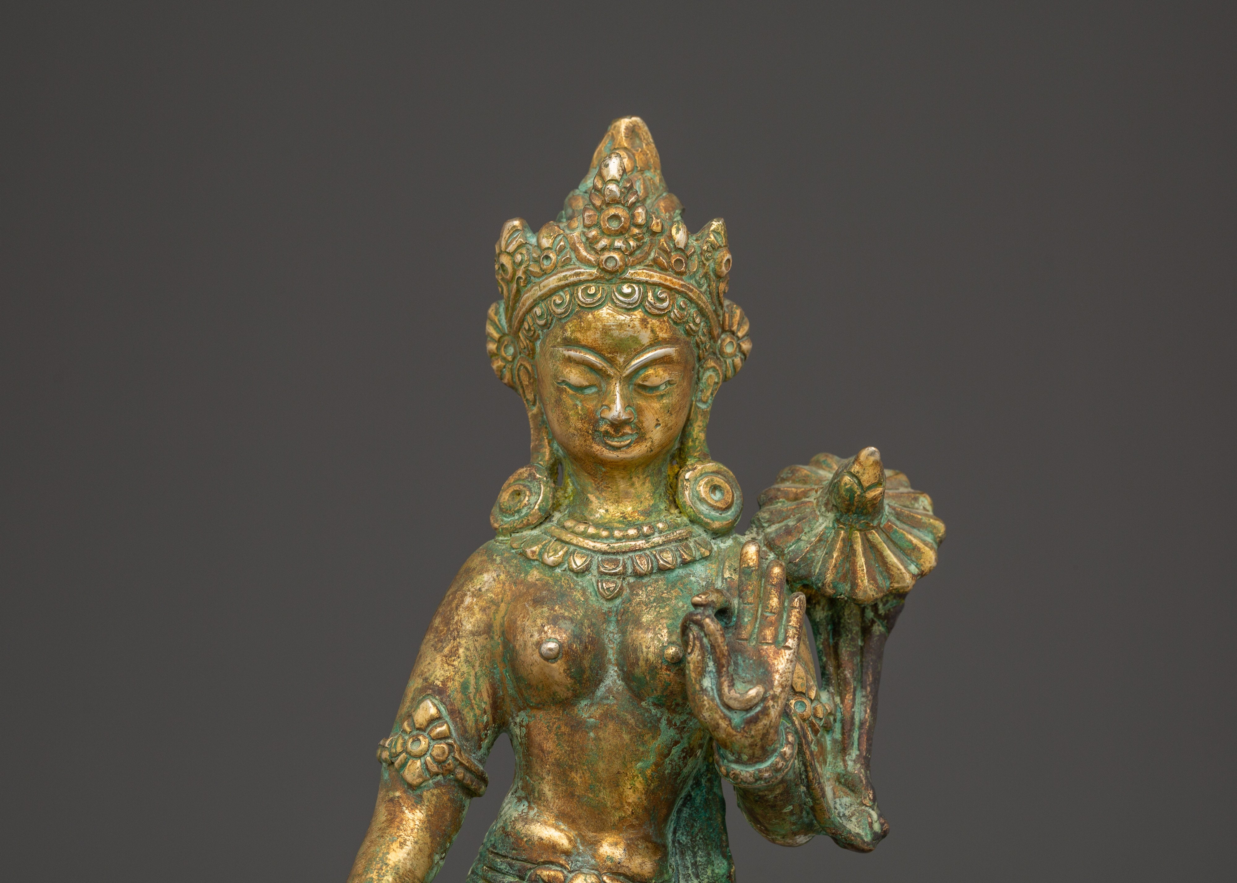 Standing Green Tara Copper Statue | Goddess of Compassion