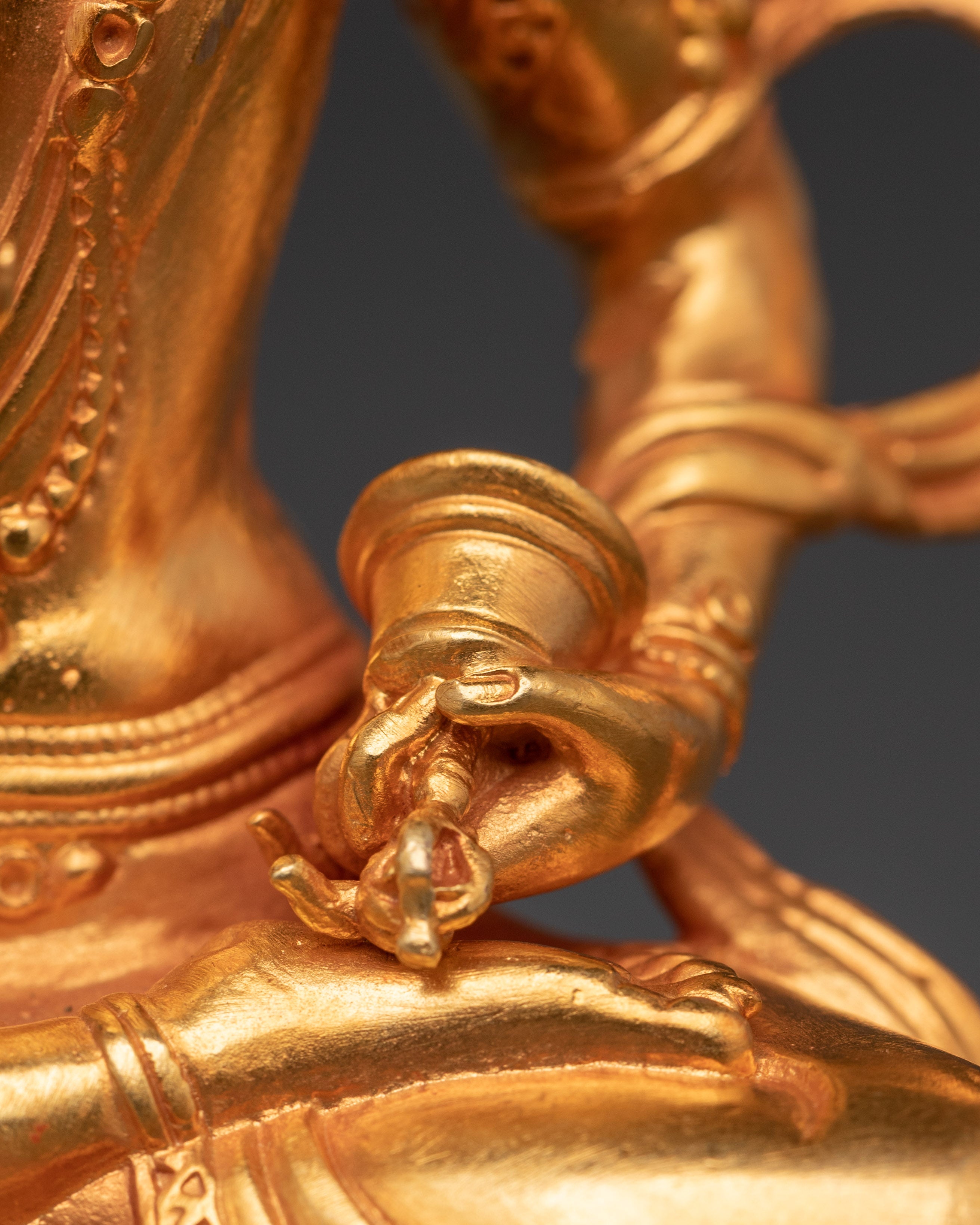 Vajrasattva Copper Sculpture | Gold-Plated Buddhist Deity Holding Vajra & Bell