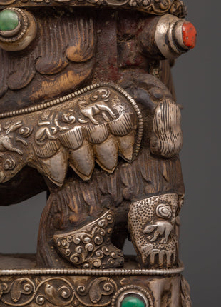 Tibetan Snow Lion Statue Set | Spiritual Decor with Antique Finish