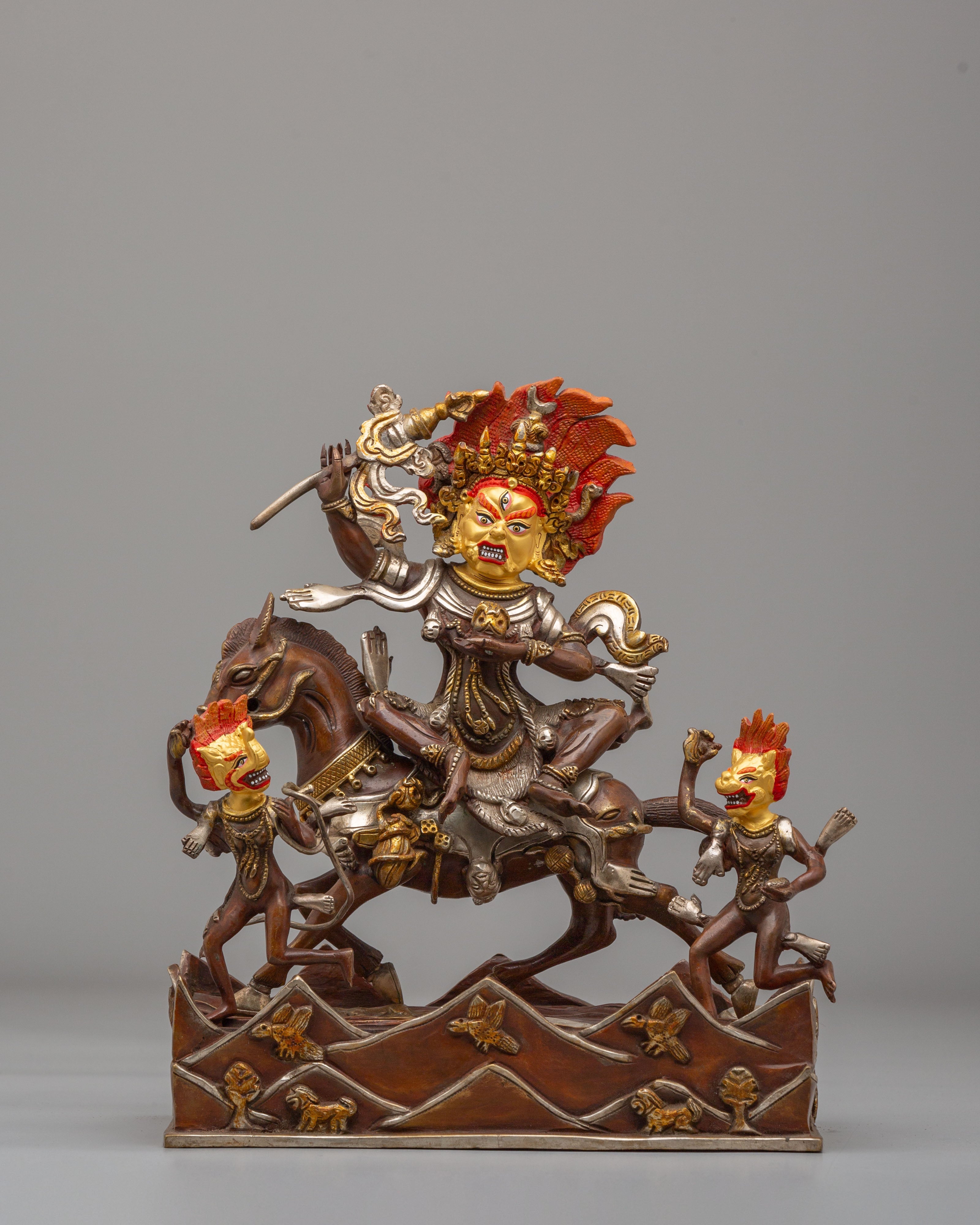 Palden Lhamo Wrathful Deity Statue | 24K Gold Plated Tibetan Protector Sculpture