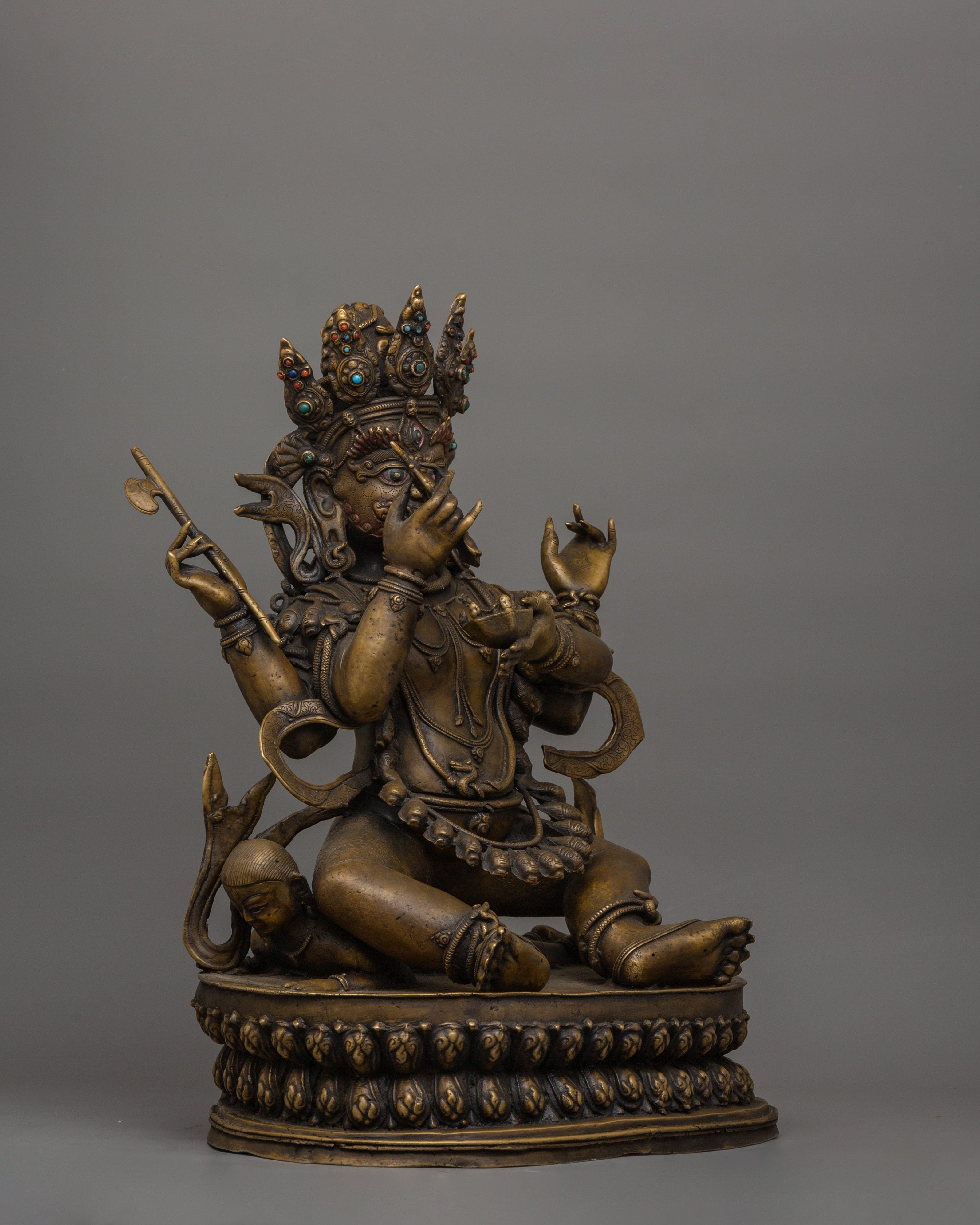 Four Armed Mahakala Statue | Tibetan Protector Deity Sculpture