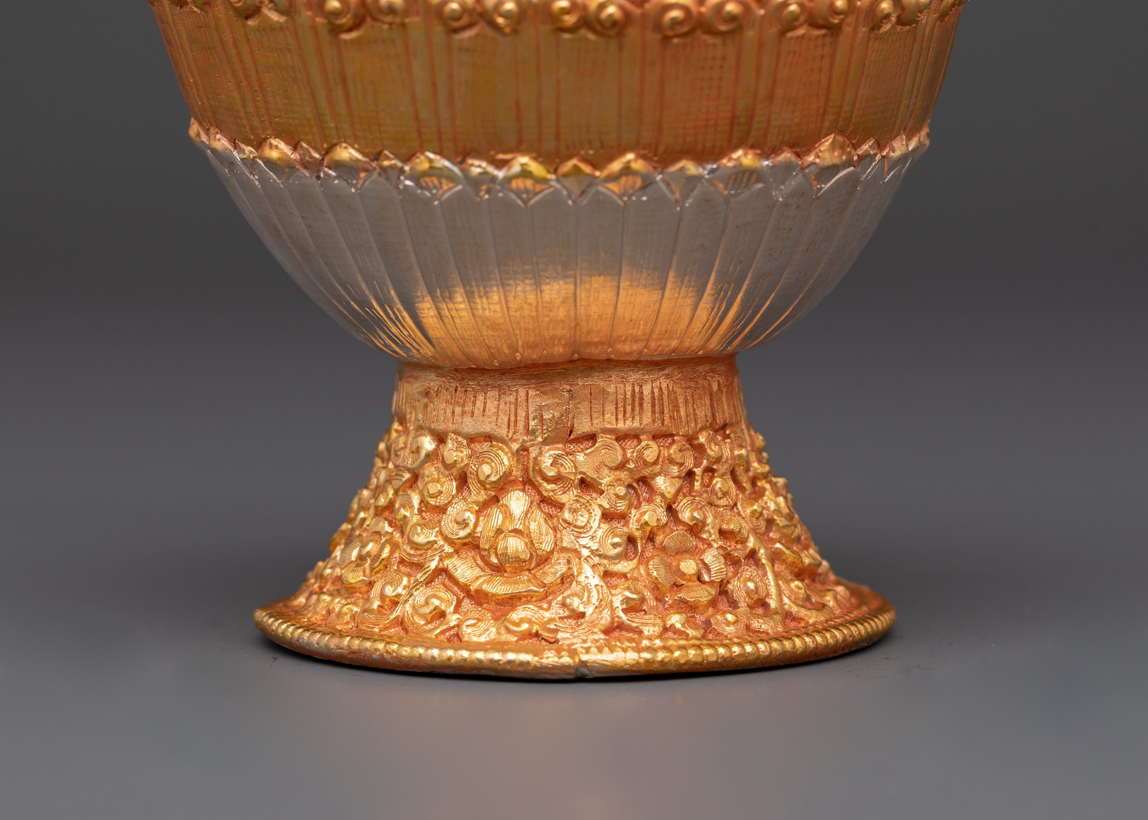Himalayan Buddhist Ritual Pot | Offering Vessel with Electroplated Gold and Silver