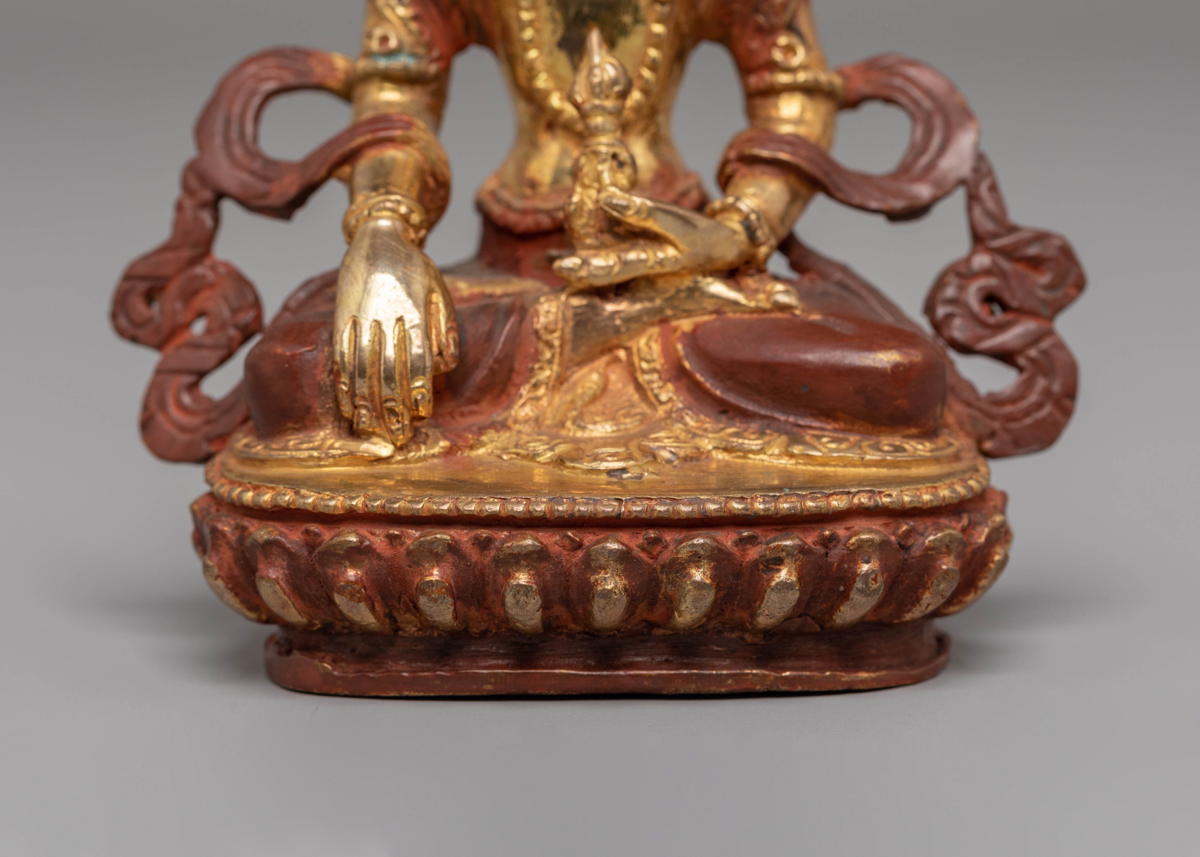 Handcrafted Mitrugpa Copper Statue with 24K Gold Gilding and Acrylic Color