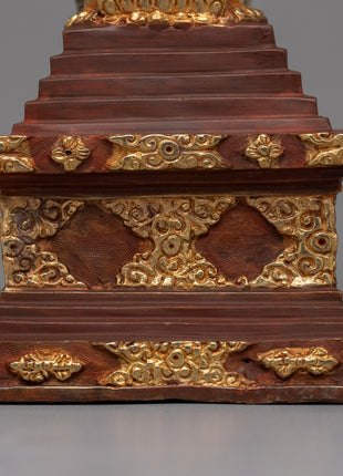 Discover a handcrafted Buddhist Stupa with gold-plated copper and bronze | Tibetan Shrine Artifact for Spiritual Rituals