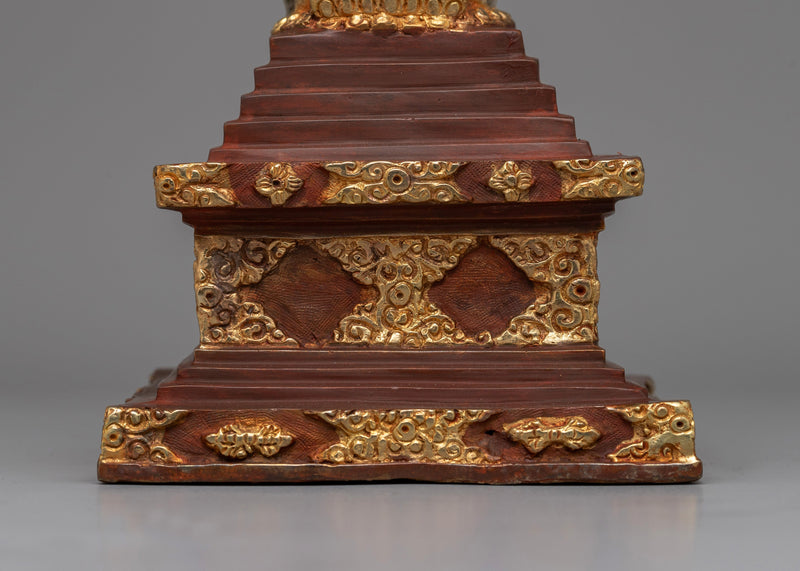 Discover a handcrafted Buddhist Stupa with gold-plated copper and bronze | Tibetan Shrine Artifact for Spiritual Rituals