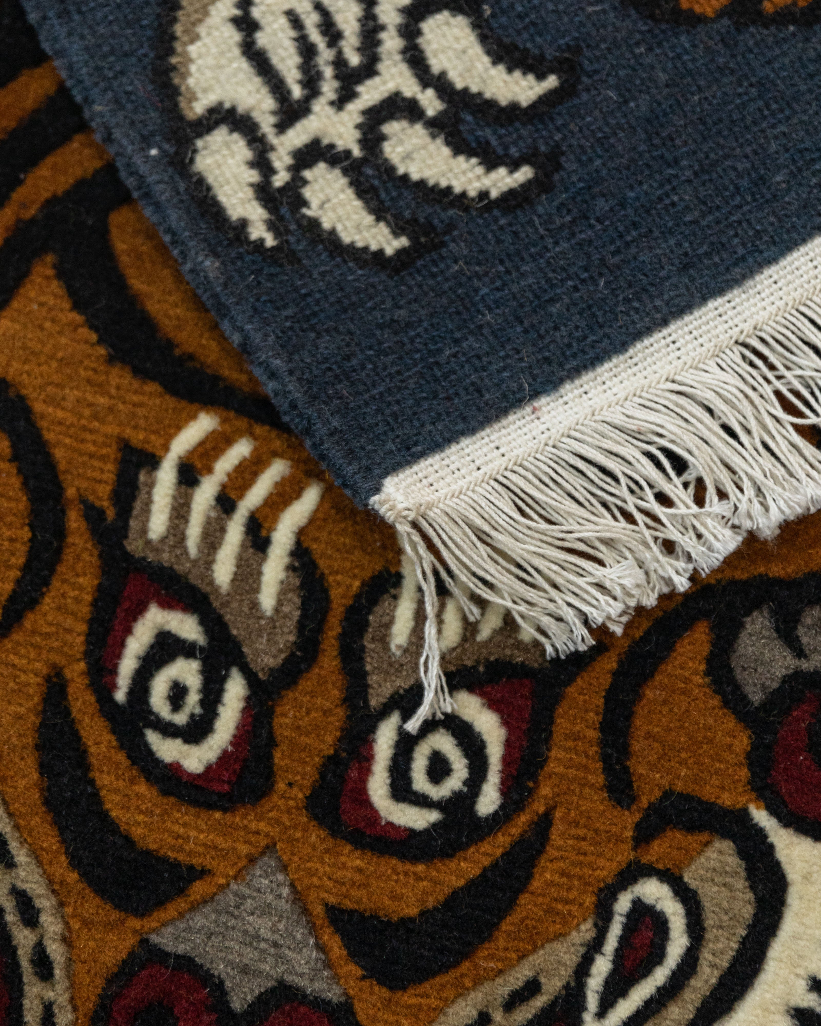 Tibetan Rug 100 Knot Carpet | Handwoven Wool Tiger Design