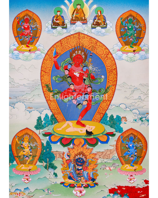 Dorje Phagmo with Four Dakini Thangka | Karma Kagyu Tradition | Exclusive Tibetan Painting