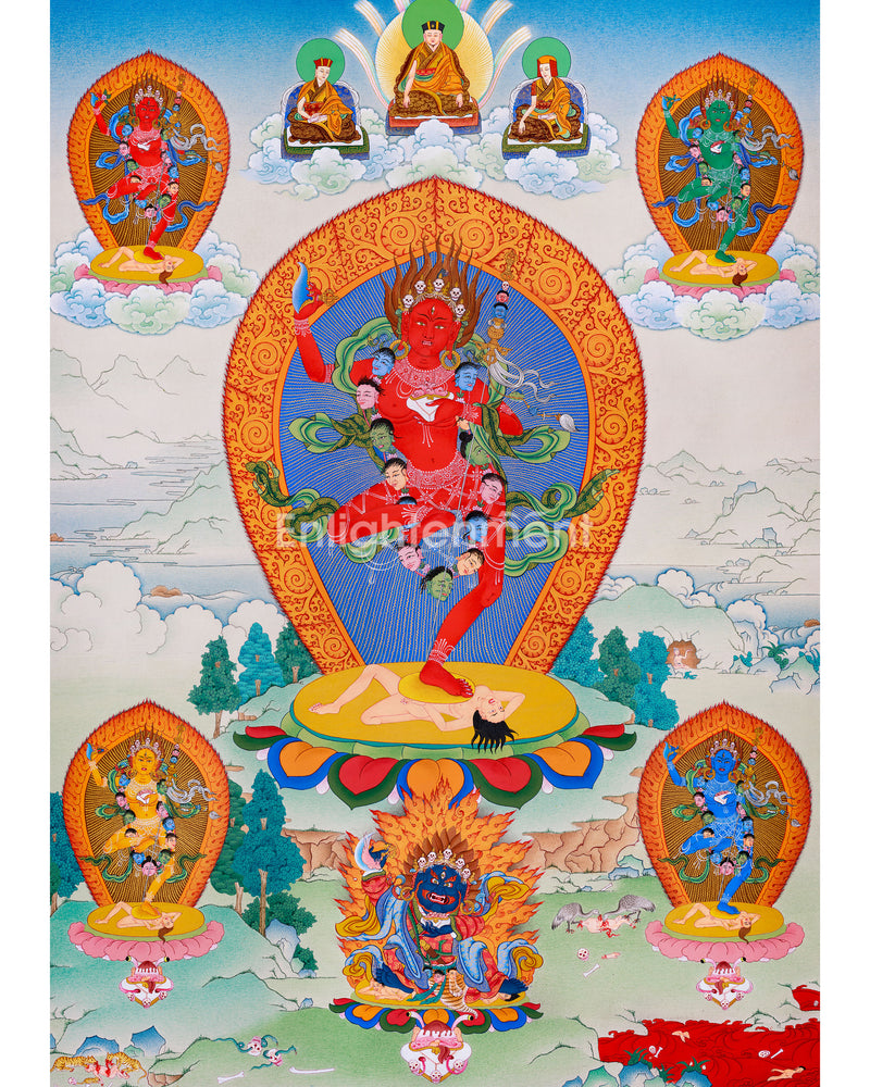 Dorje Phagmo with Four Dakini Thangka | Karma Kagyu Tradition | Exclusive Tibetan Painting