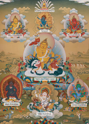 Exquisite Thangka of Guardian King Vaisravana | Assembly of Wealth Deities