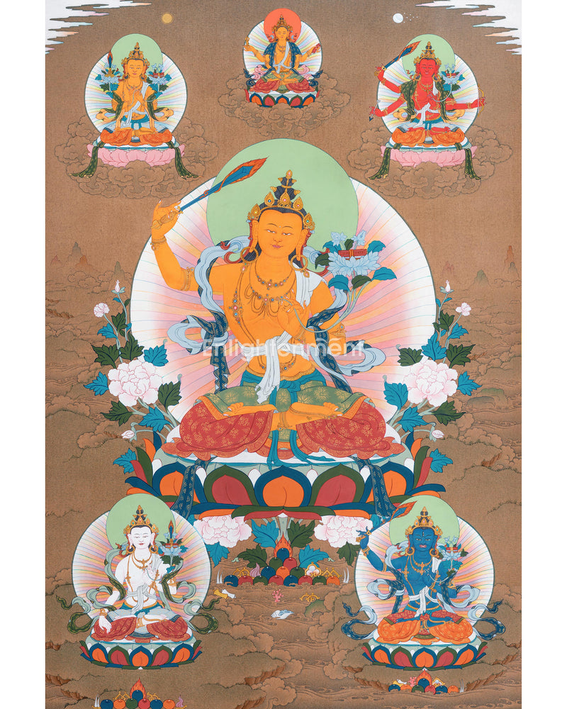 Five Forms of Manjushri Thangka | Bodhisattva of Wisdom and Knowledge