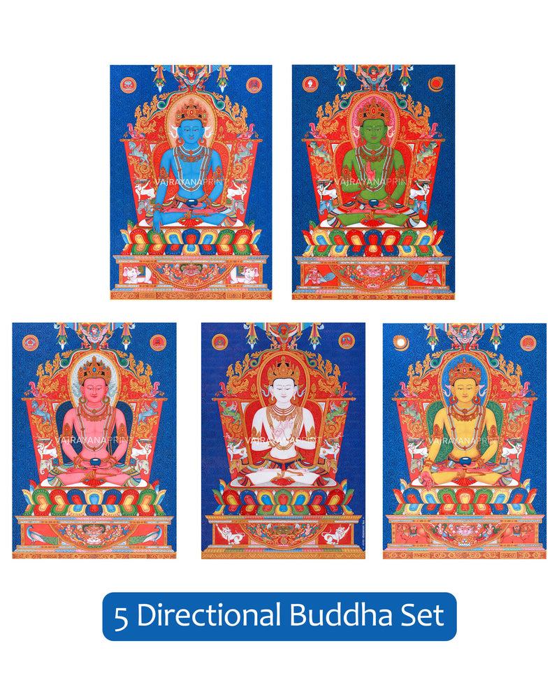 5 Wisdom Buddha Thangkas: Complete Set for Vajrayana Practice, Enlightening Art for Spiritual Growth