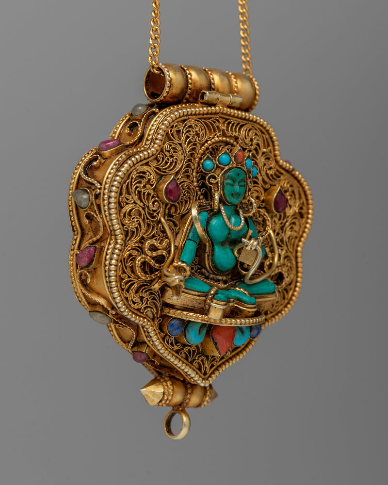 Green Tara Ghau Box Locket | A Sacred Amulet Infused with Divine Blessings