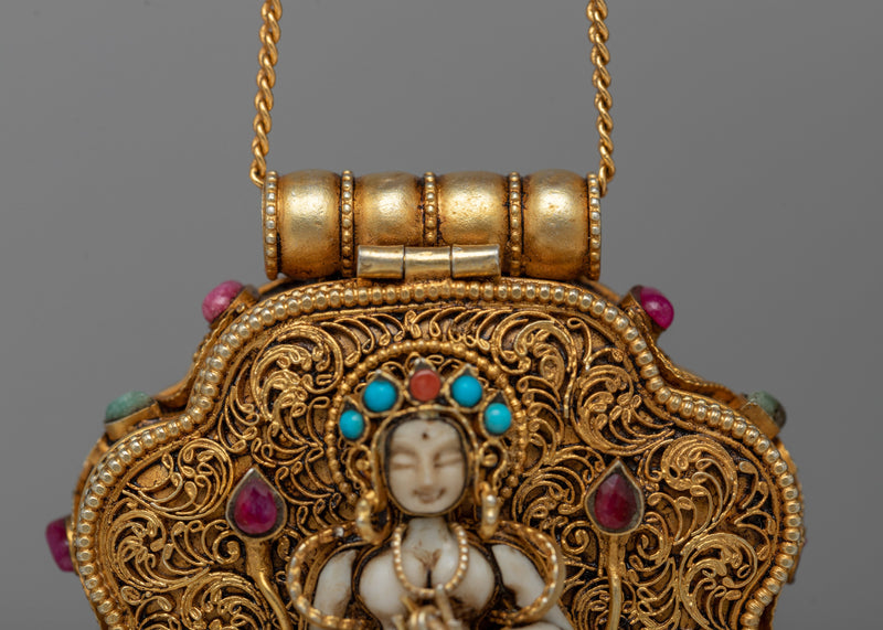 White Tara Ghau Box Locket | Divine Amulet for Spiritual Wellness