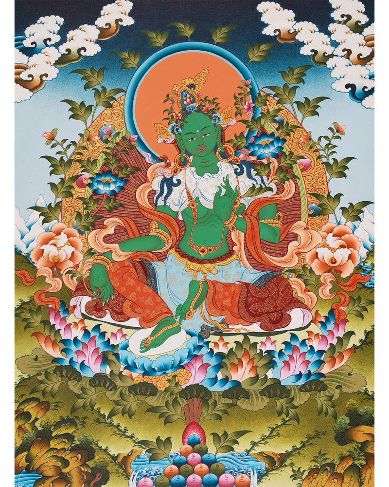 Religious Green Tara Thangka Painting | Mother of Liberation and Compassion