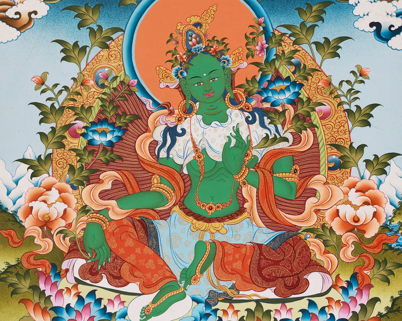 Religious Green Tara Thangka Painting | Mother of Liberation and Compassion