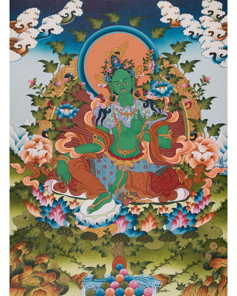 Religious Green Tara Thangka Painting | Mother of Liberation and Compassion