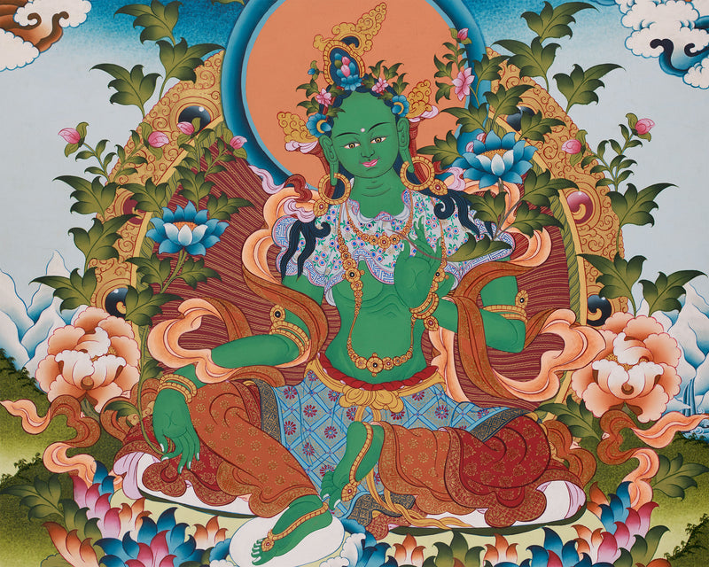 Religious Green Tara Thangka Painting | Mother of Liberation and Compassion