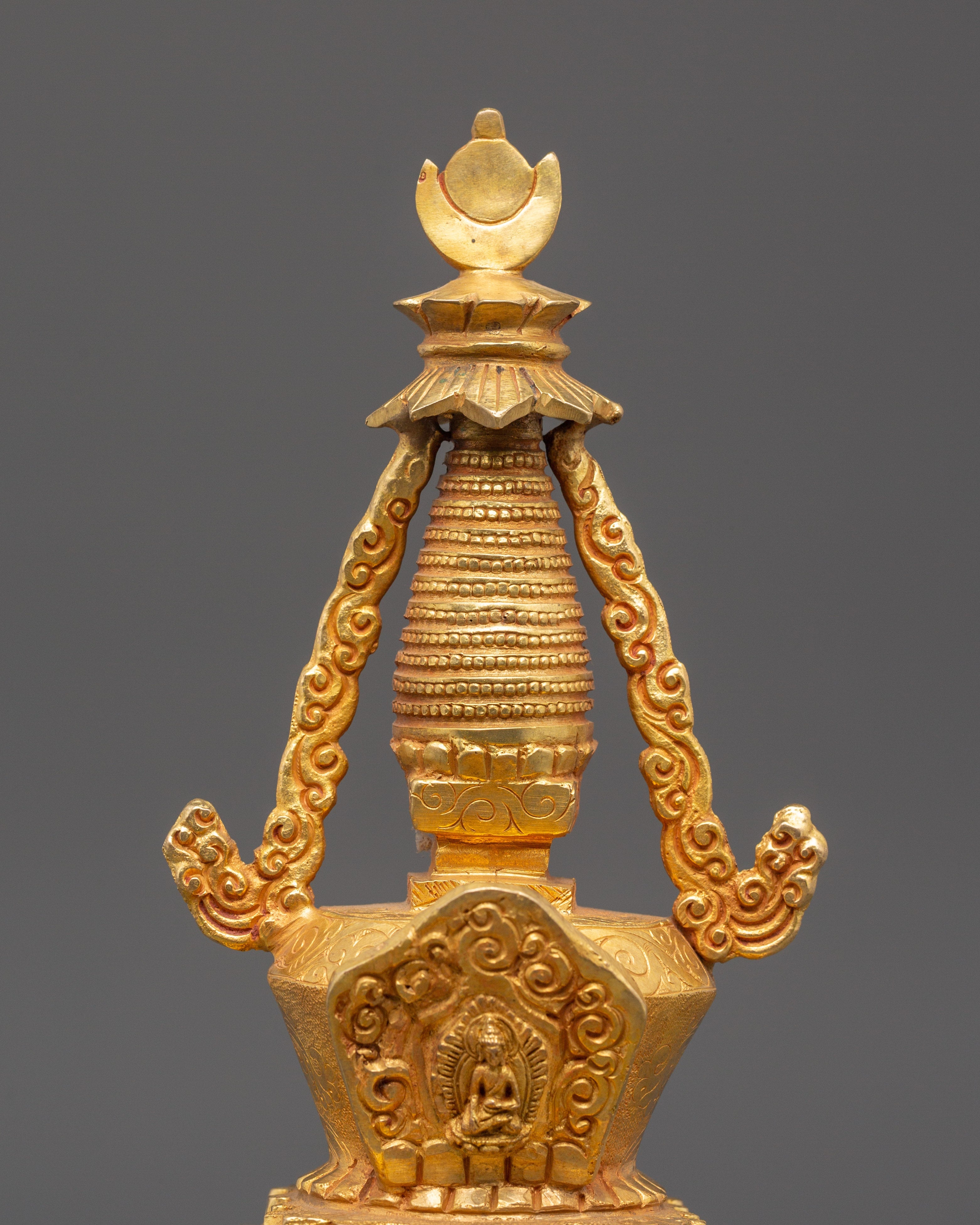 Tibetan Meditation Shrine Stupa | Gold Plated Buddhist Altar Decor