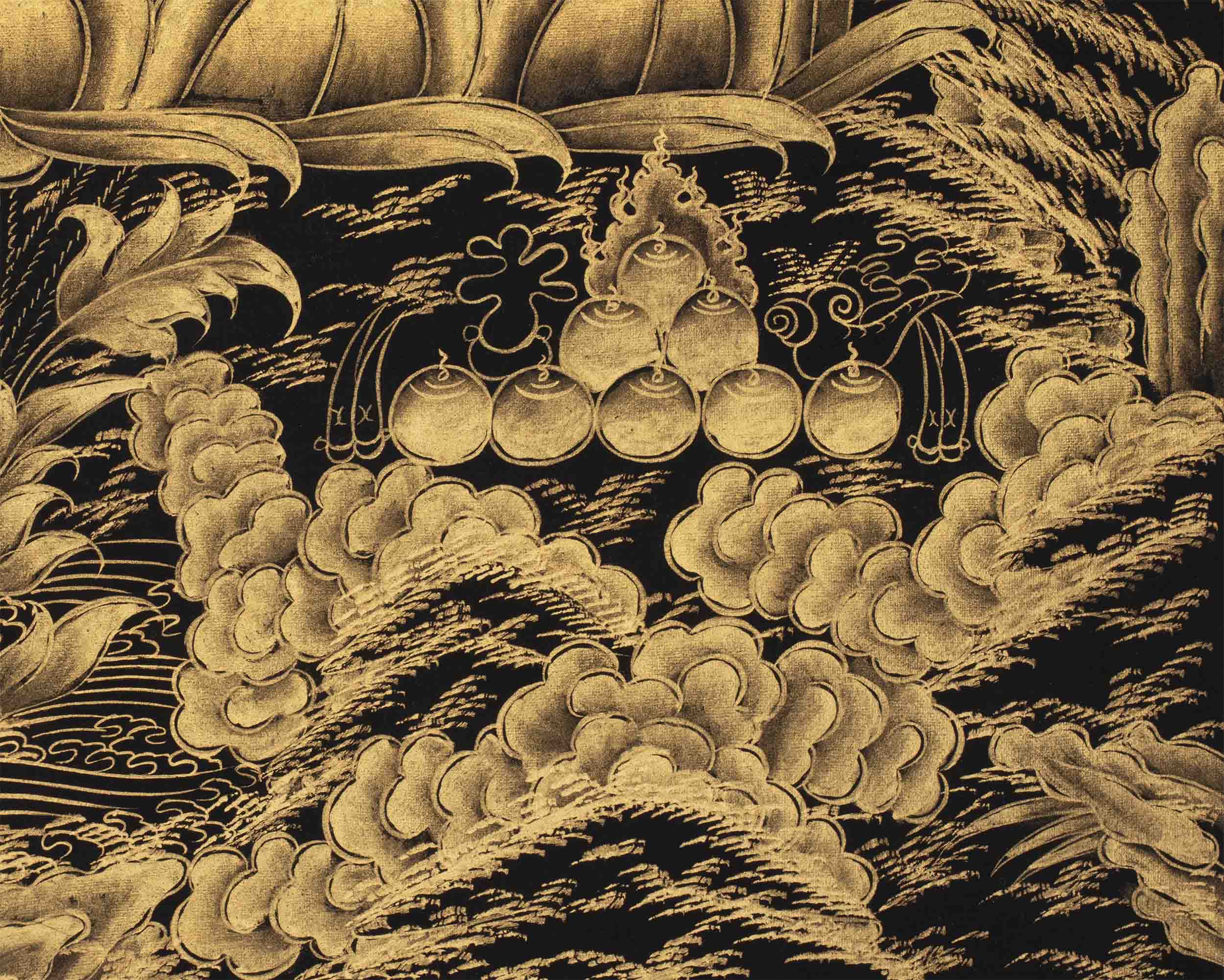 Hand-Painted Black and Gold Amitayus Buddha Thanka | Aparamita Thangka Painting
