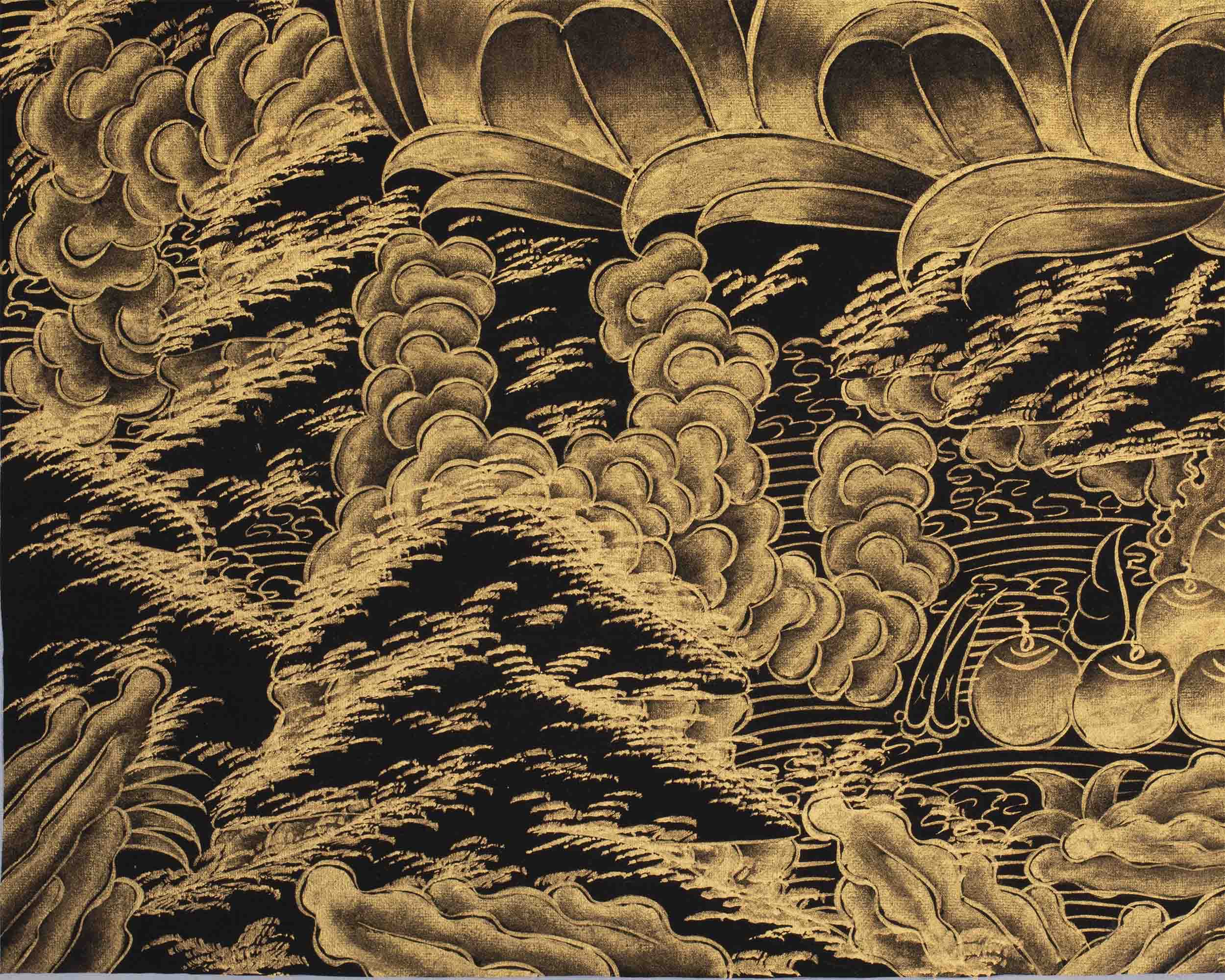 Hand-Painted Black and Gold Manjushri Thangka | Bodhisattva Of Wisdom
