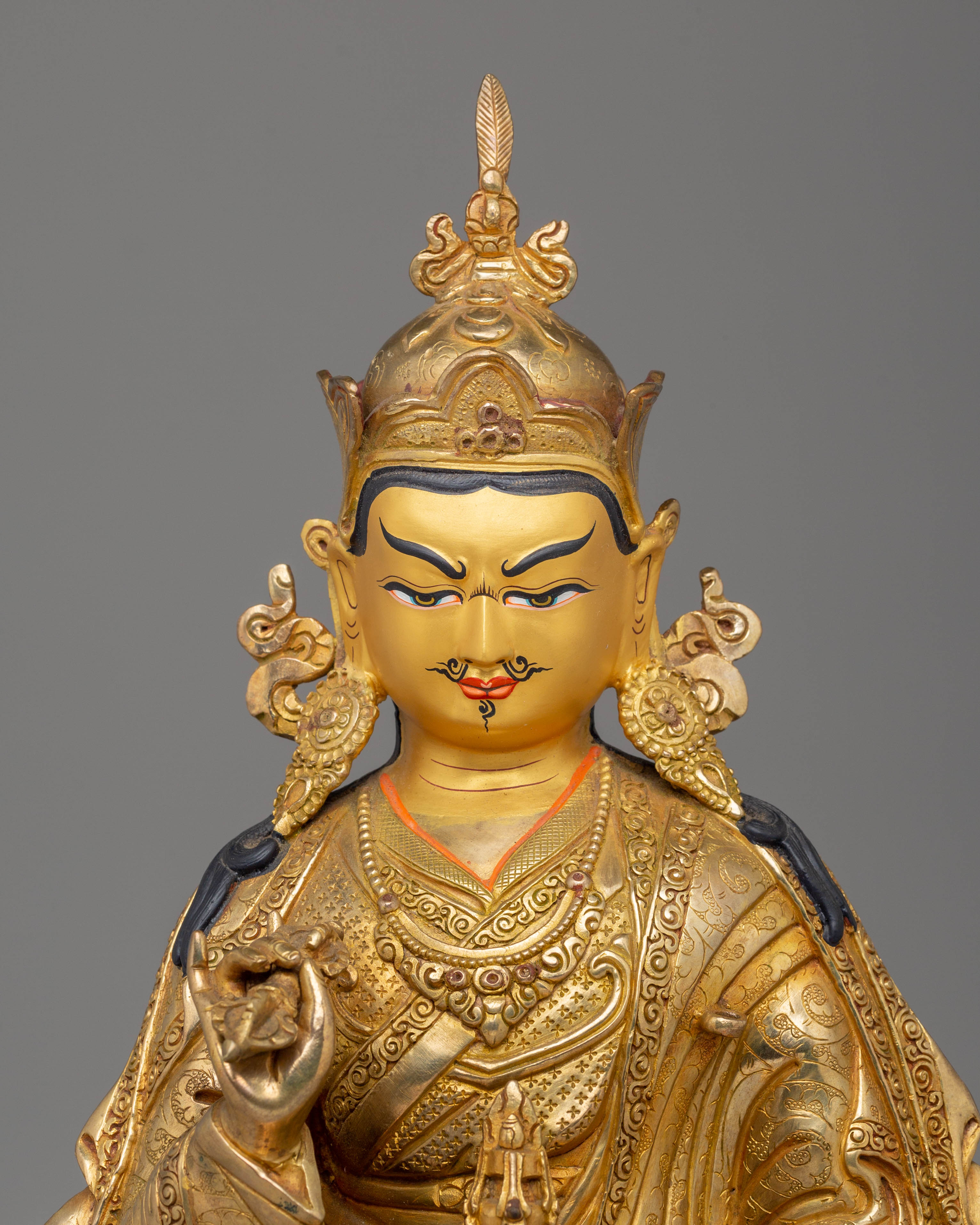 Handcrafted Guru Tsokye Dorje Statue with Copper Body and 24K Gold Gilding