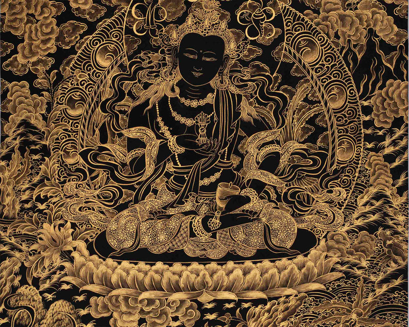 Vajrasattva With Black and Gold Details | Tibetan Dorje Sempa Thangka Painting