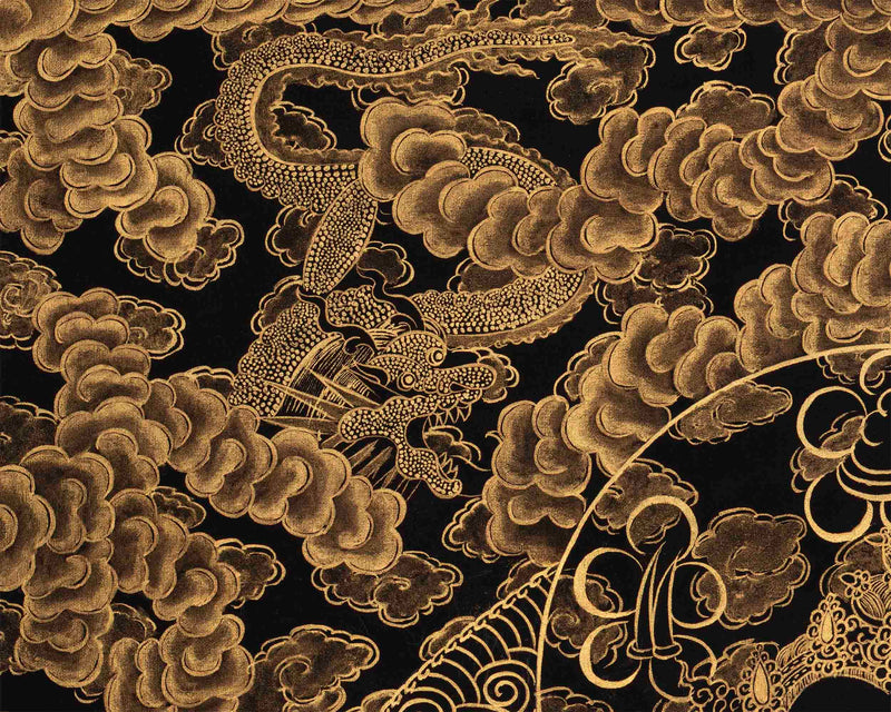 Vajrasattva With Black and Gold Details | Tibetan Dorje Sempa Thangka Painting