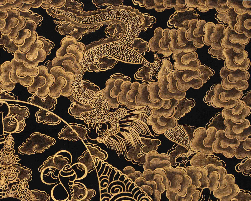 Vajrasattva With Black and Gold Details | Tibetan Dorje Sempa Thangka Painting