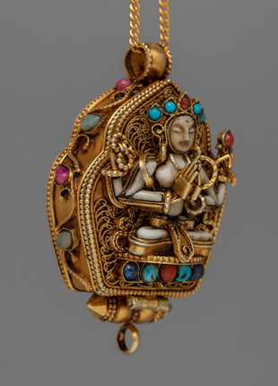 Chenresig Box Ghau Locket | Silver Amulet Symbolizing Compassion