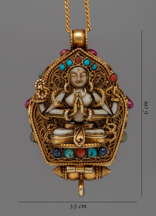Chenresig Box Ghau Locket | Silver Amulet Symbolizing Compassion