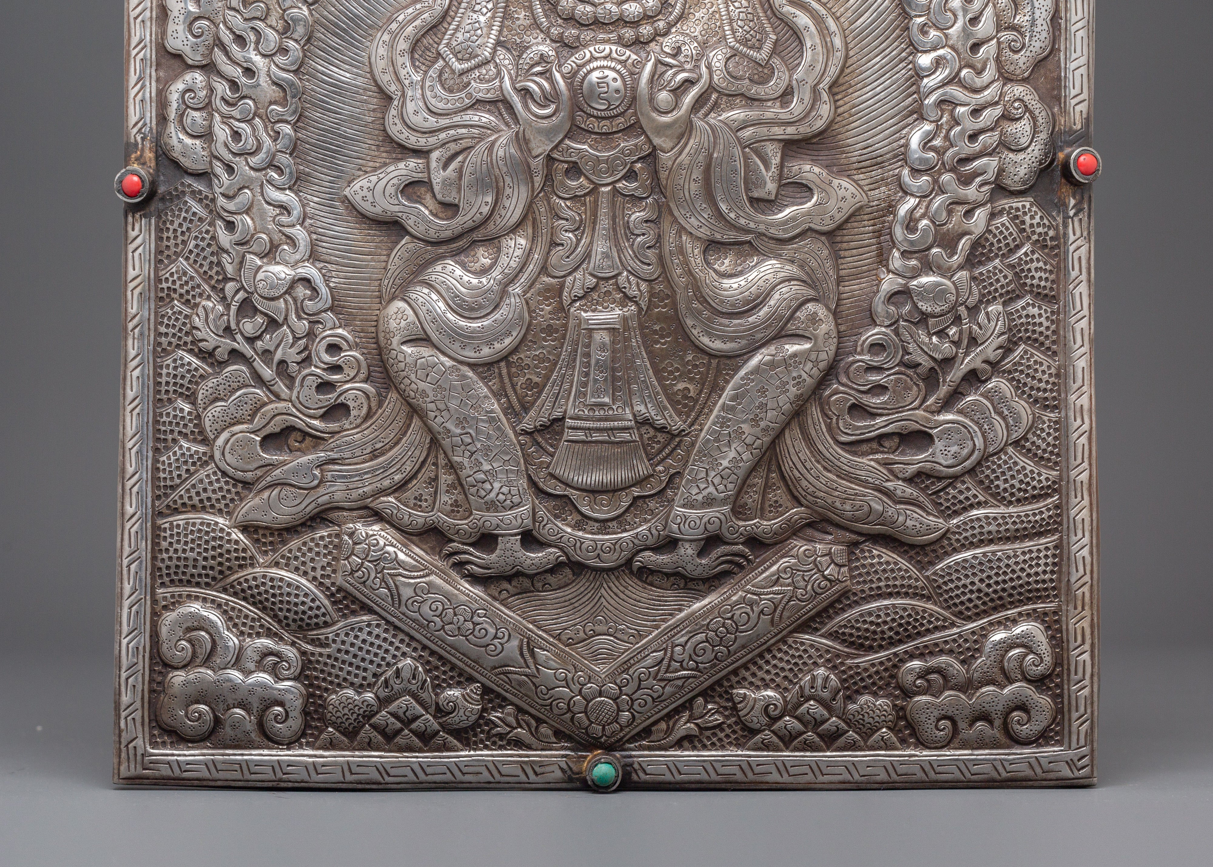 Tibetan Traditional Wall Hanging | Spiritual Decor with Iron & Stone Accents