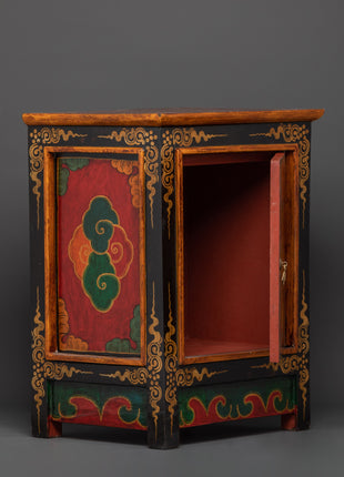 Handcrafted Tibetan Wooden Cabinet | Intricate Handcarving