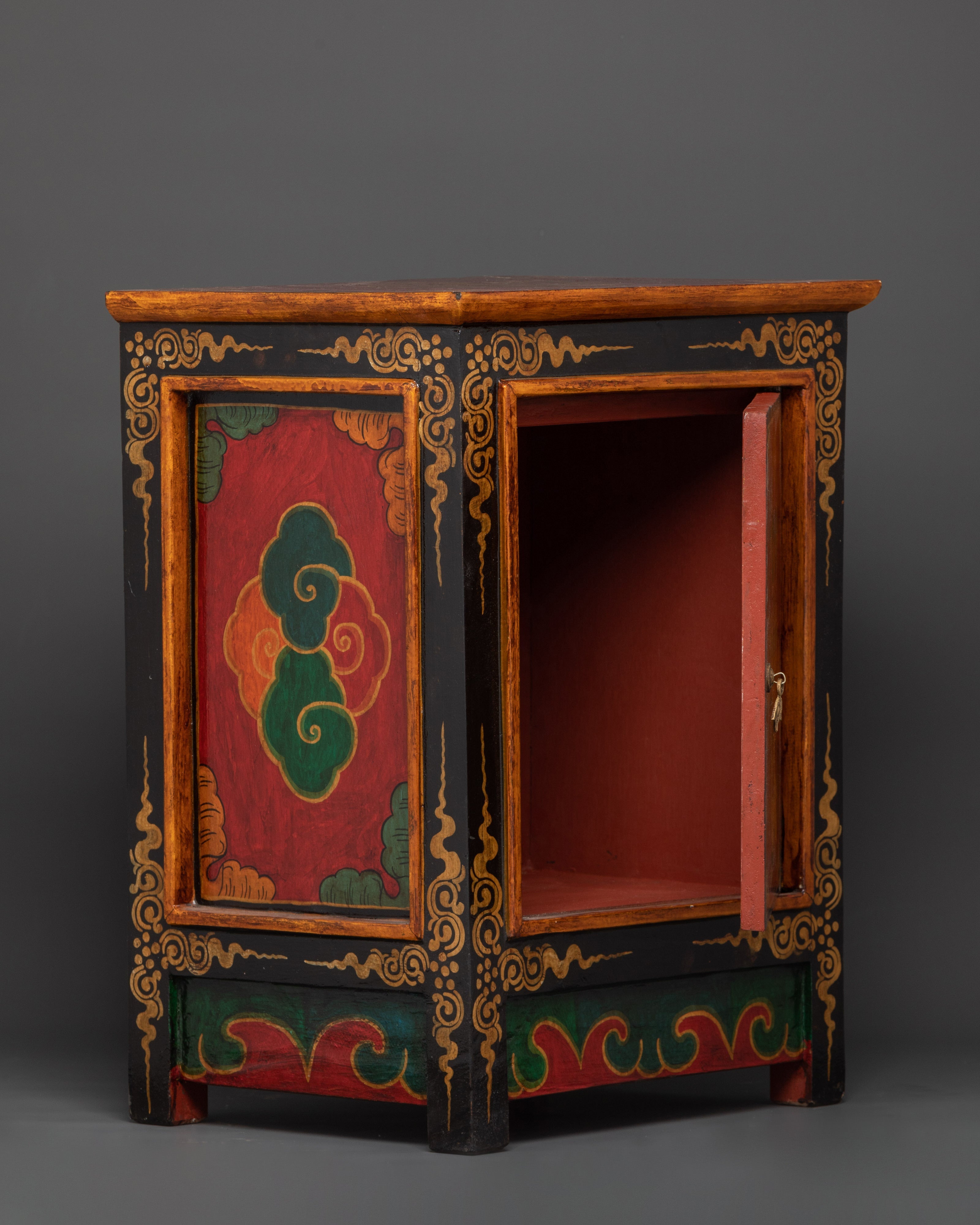 Handcrafted Tibetan Wooden Cabinet | Intricate Handcarving
