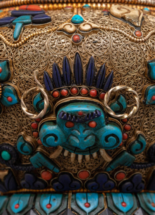 Tibetan Rice Bowl with Coral | Buddhist Altar Offering Bowl Decor