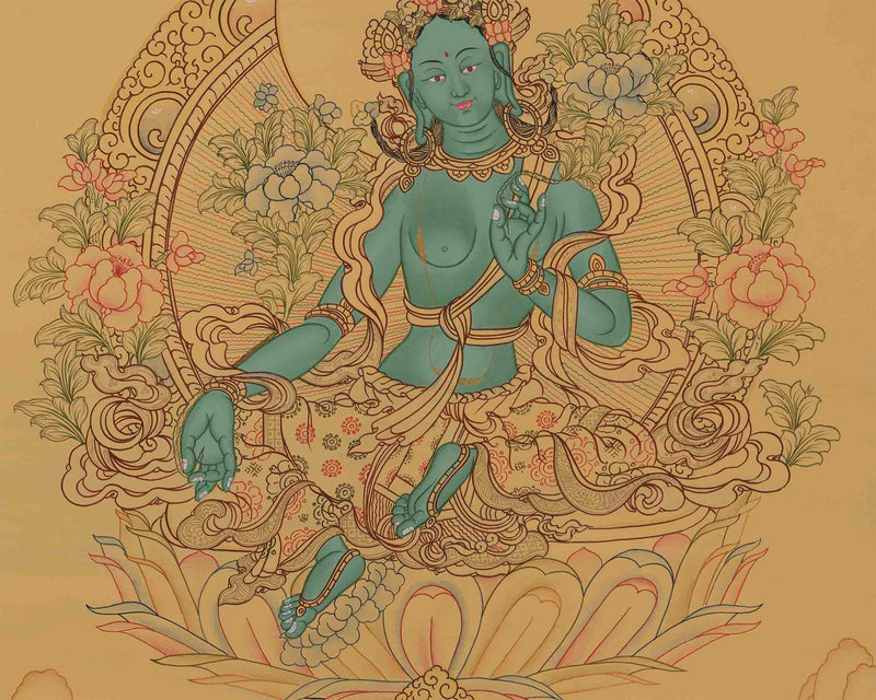 Beautifully Hand-Painted Green Tara | uddhist Traditional Painting