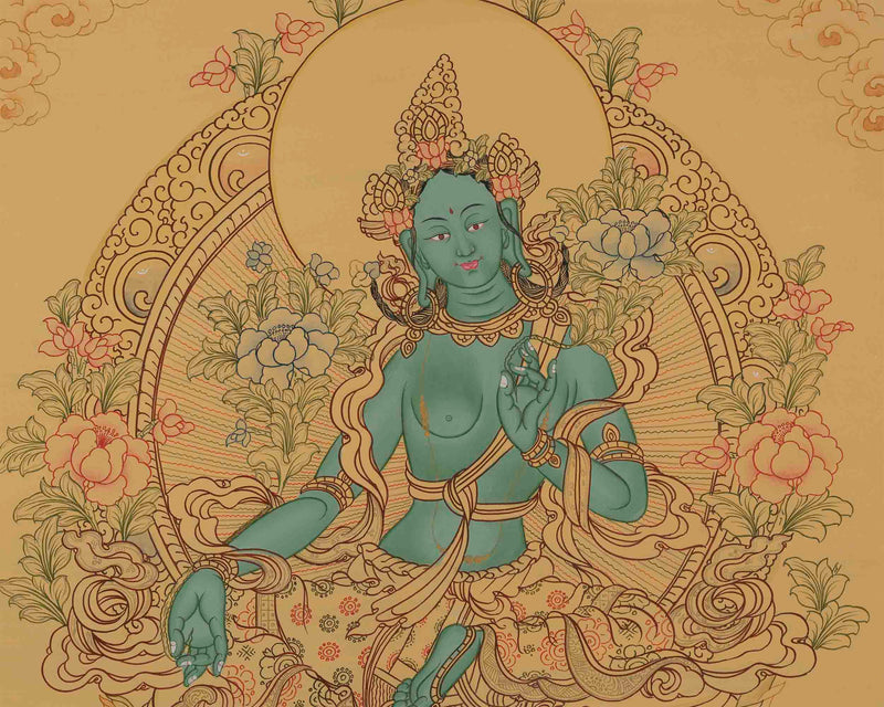 Beautifully Hand-Painted Green Tara | uddhist Traditional Painting