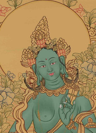 Beautifully Hand-Painted Green Tara | uddhist Traditional Painting
