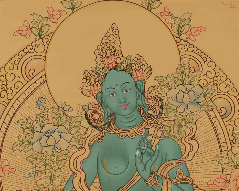 Beautifully Hand-Painted Green Tara | uddhist Traditional Painting