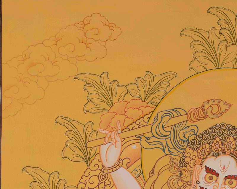 White Dzambala Thangka Painting | Buddhist Kubera Thangka