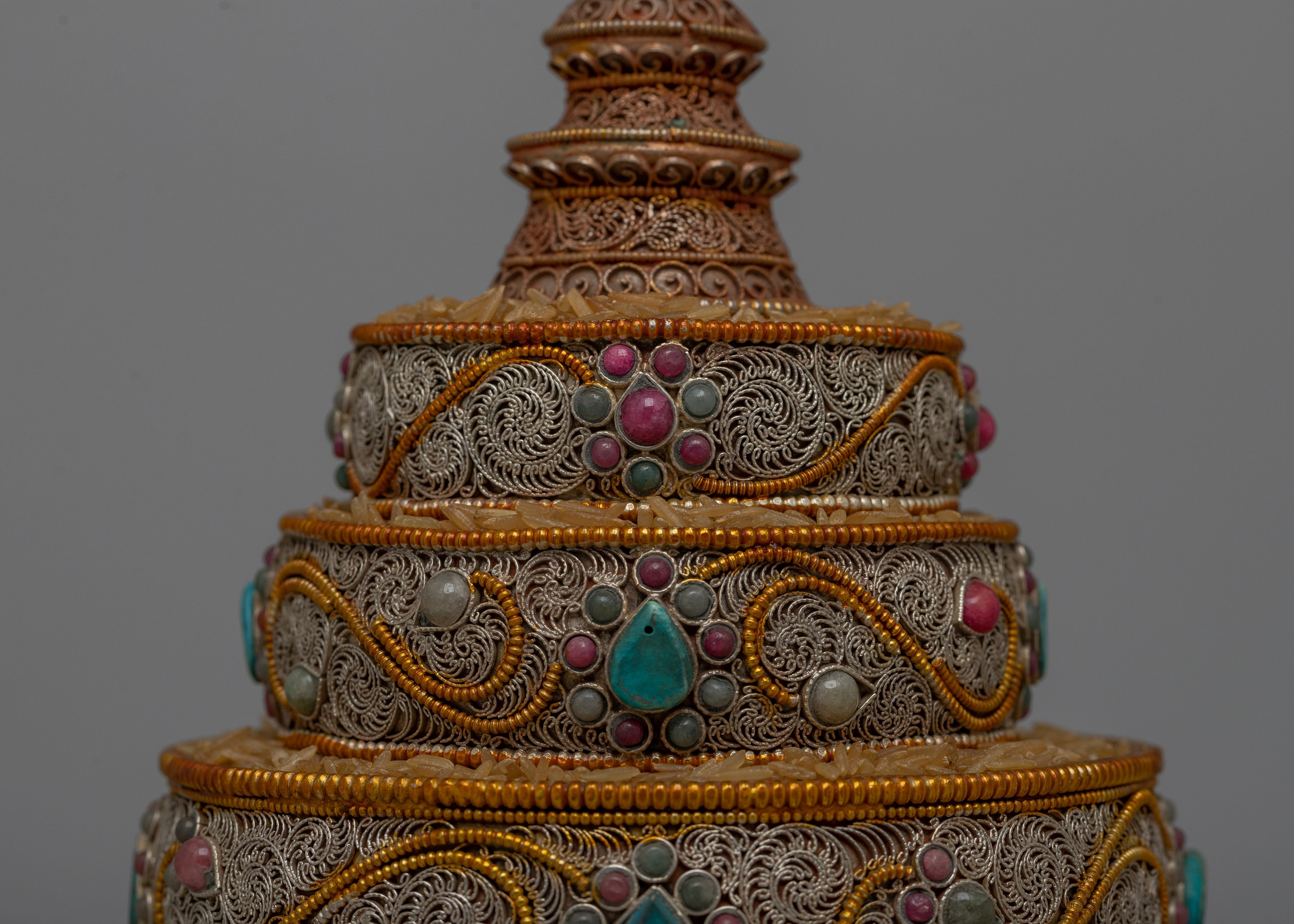 Copper Filigree Mandala Set | Intricately Crafted with Gemstone Inlay for Spiritual Elegance